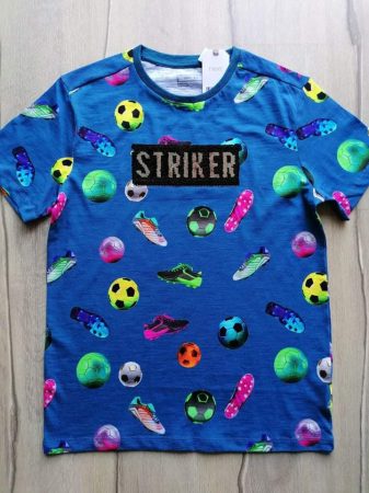 Next póló kék, simogatós, foci mintás Új-címkés (152) 