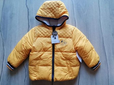 C&A kabát sárga színű, ki-be fordítható, feliratos Új-címkés (80)
