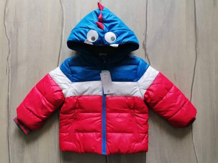 F&F kabát kék, fehér, piros, dinós kapucnis Új-cimkés (92)