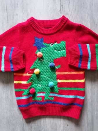 Nutmeg pulóver gépi kötött karácsonyi dinó mintás (86)