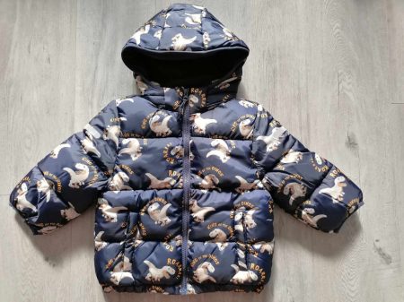 H&M kabát s.kék, dínó mintás Új-cimkés (134)