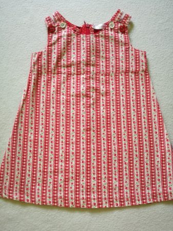 Piros apró virágos-kockás vászon ruha (86)